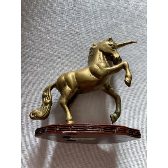 Brass Unicorn Figurine On Plastic Base Made In India Paperweight 1980's - Picture 7 of 8